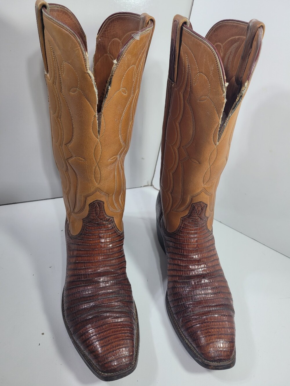 Lucchese Vintage Mens Lizard Skin Cowboy Boots Size 8.5 C Brown Exotic Western